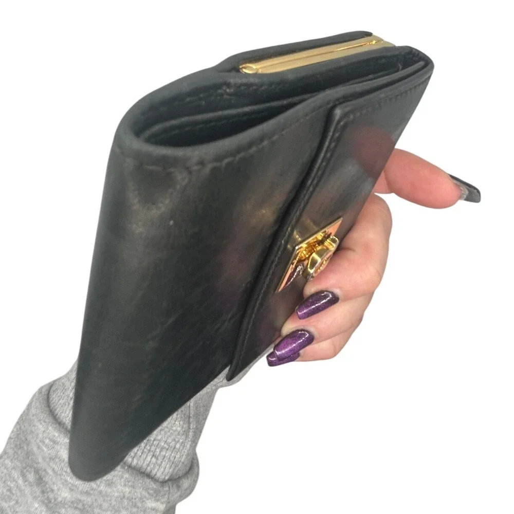 Salvatore Ferragamo‎ Black Leather Gancini Lock Tri Fold Wallet#118